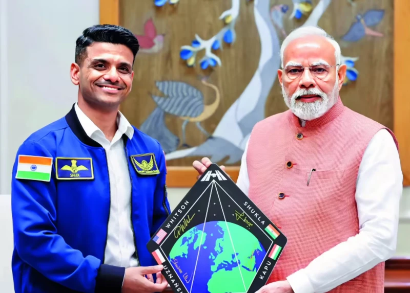 Group Captain Shubhanshu Shukla returns to Delhi and meets the Prime Minister at his official residence