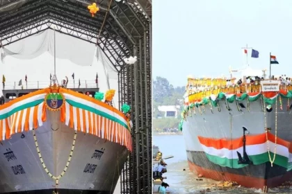 Two new Nilgiri-class frigates commissioned in the Indian Navy from two different shipbuilders at the same time