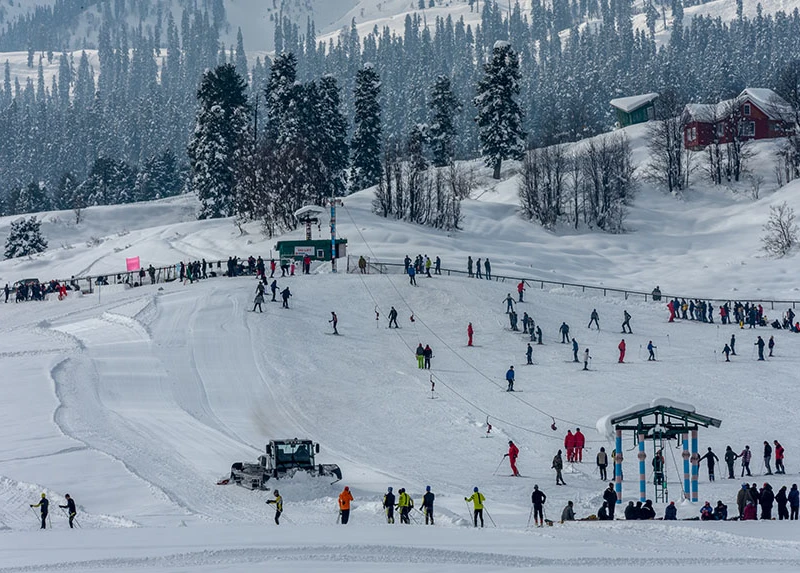 Fresh snowfall received in Gulmarg, as the valley is adorned in a white-blanket